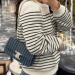 Celine Chain Shoulder Bag Claude In Striped Denim With Strass Blue 20Cm 115202Gfg 07Fx - Image 4