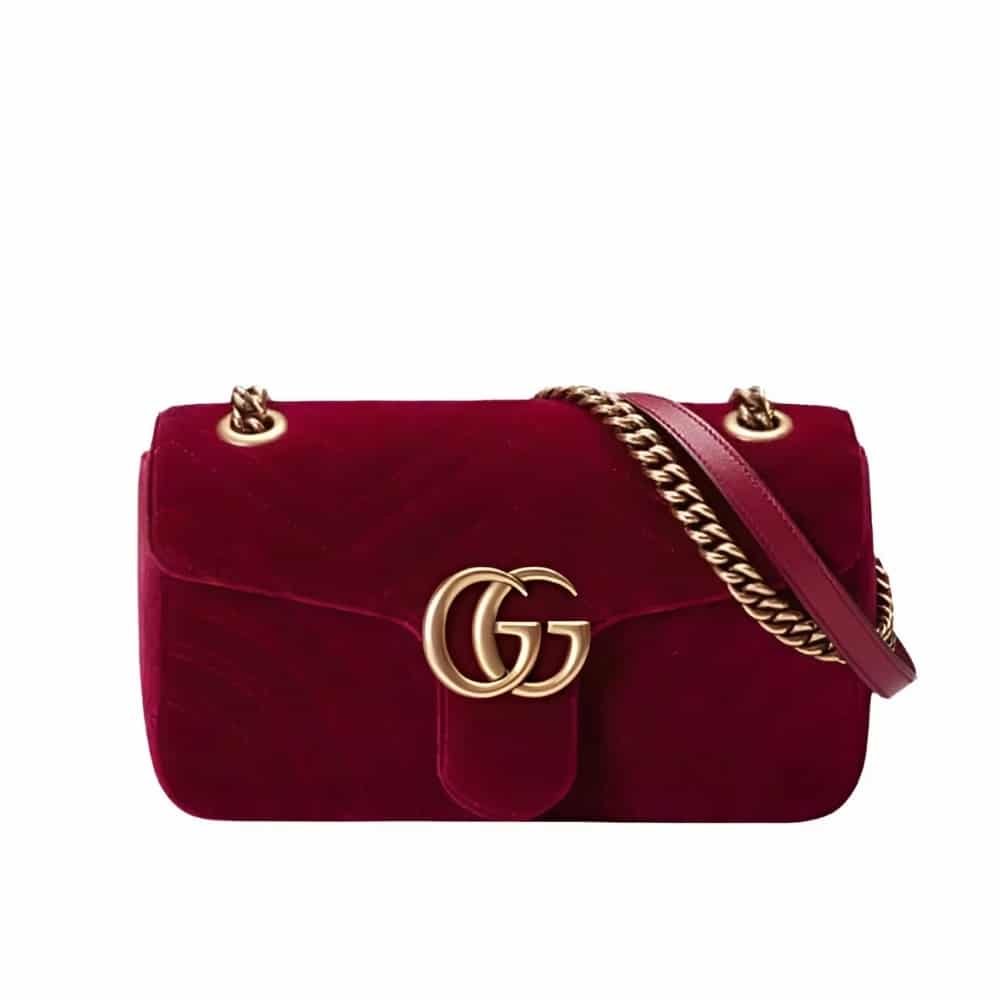 5-9 Gucci Gg Marmont Shoulder Bag Velvet Leather Red 20Cm 443497K4D2T 6433 - Image 1