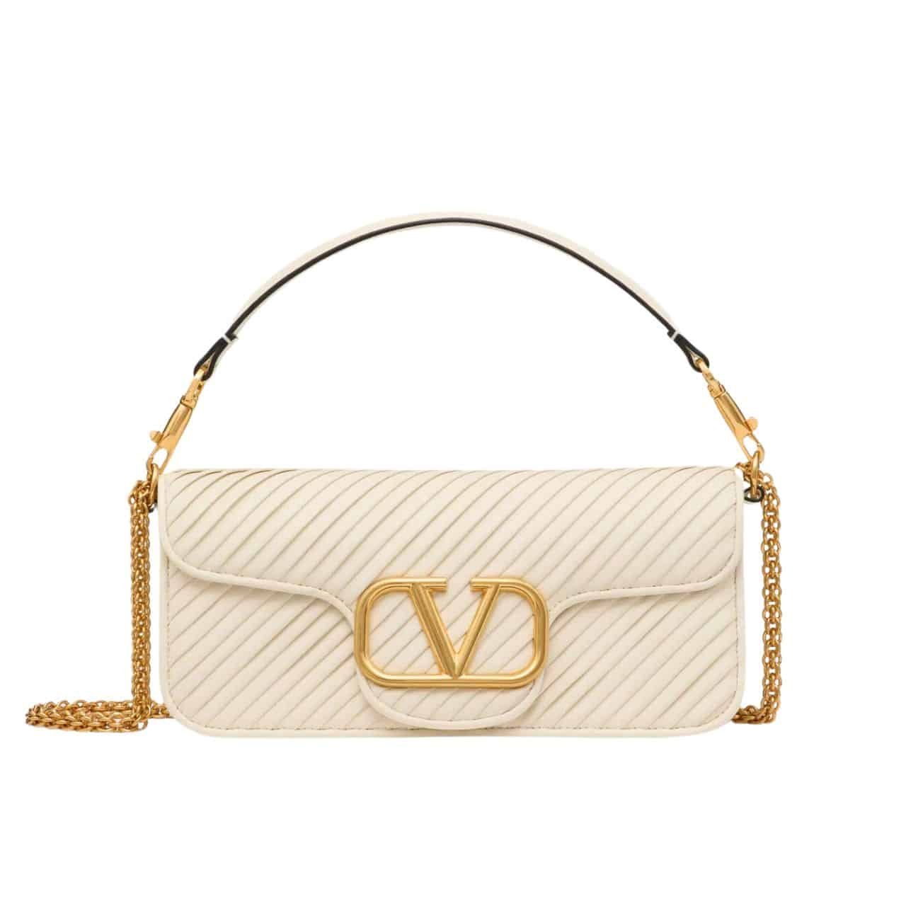 50-1-1-1 Valentino Garavani Locò Shoulder Bag In Pleated Nappa White 26Cm - Image 1