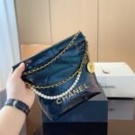 Chanel 22 Mini Handbag Shiny Crystal Pearls Gold Tone Metal Black 22Cm As3980 B10672 94305 - Image 4