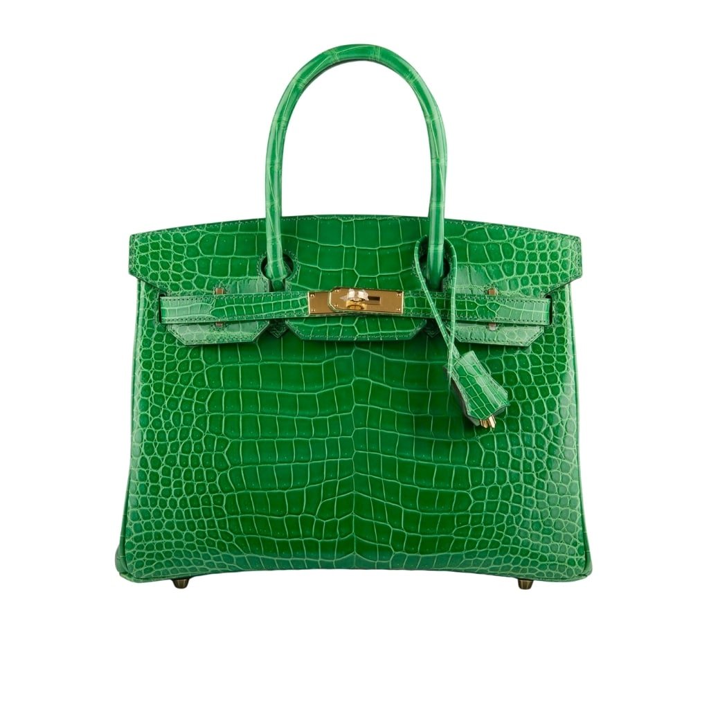 6-20 Hermes Birkin 30 Crocodile Gold-Toned Hardware Dark Green - Image 1