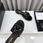 Chanel Camellia Slide Flat Sandals Black - Image 5