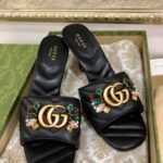 Gucci Women’s Flower Double G Slide Sandal Black - Image 3