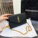 Saint Laurent Uptown Chain Wallet In Grain De Poudre Embossed Black 19Cm 6077881Gf0J1000 - Image 2