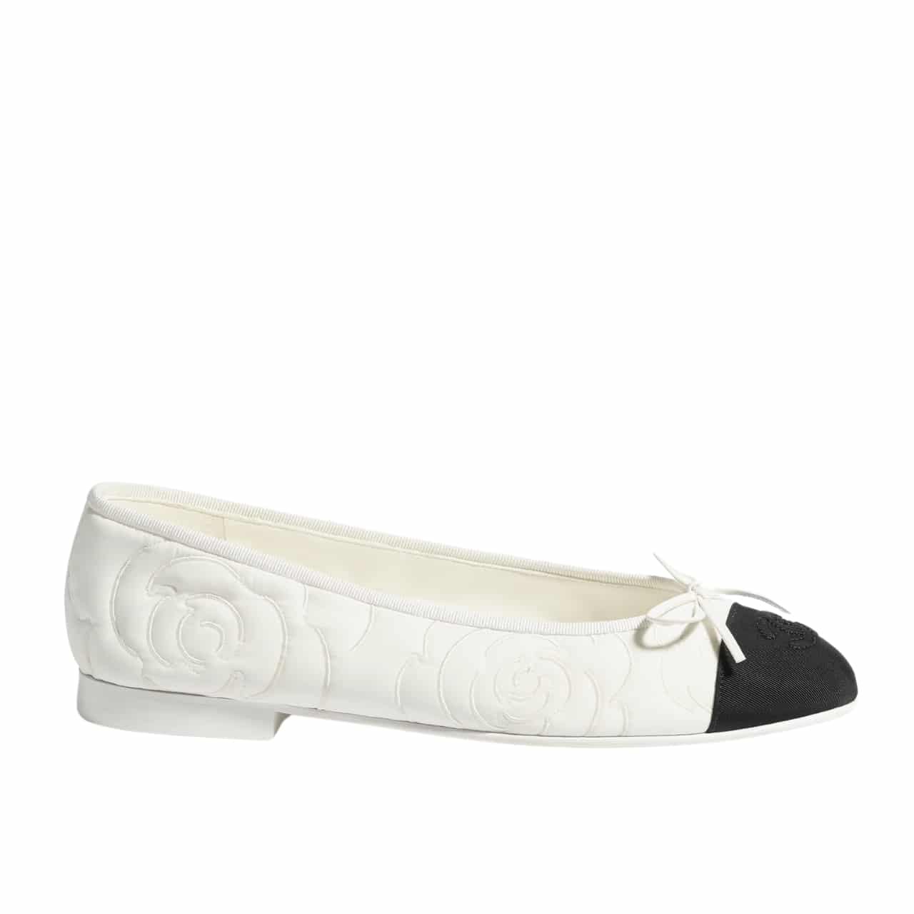 78-5 Chanel Ballet Flats Embroidered Fabric And Grosgrain White Black G02819 B21026 U1898 - Image 1