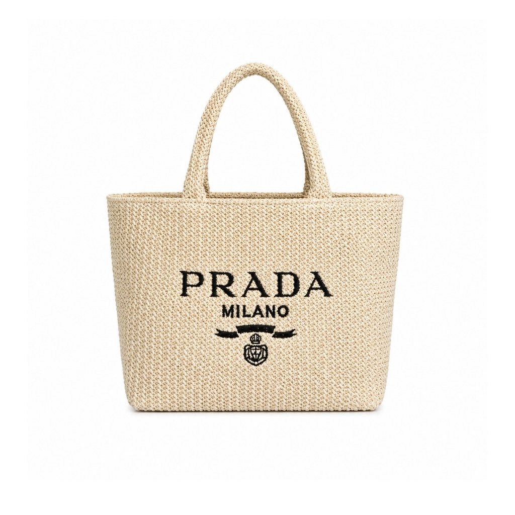 8-30 Prada Small Crochet Tote Bag Raffia In Natural Color 24Cm 1BG422 2C2T F0018 V OOL - Image 1