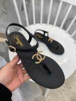 Chanel Gold CC Logo Thong Sandals Black - Image 6