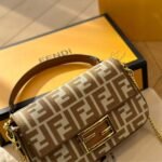 Fendi Baguette Mini Ff Jacquard Fabric Bag Beige 21cm - Image 2