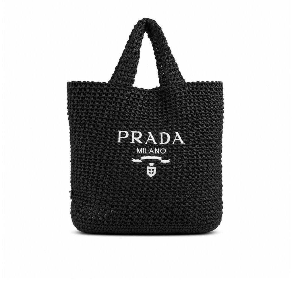 9-29 Prada Large Crochet Tote Bag Raffia In Black 40cm 1BG392 2A2T F0002 V OOL - Image 1