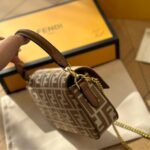 Fendi Baguette Mini Ff Jacquard Fabric Bag Beige 21cm - Image 5