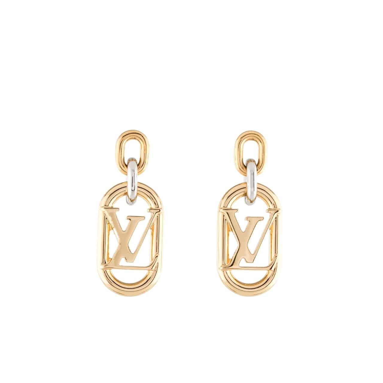 92-3 Louis Vuitton Everyday Chain Lv Earrings Gold And Silver - Image 1