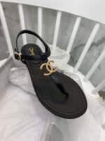 Chanel Gold CC Logo Thong Sandals Black - Image 5