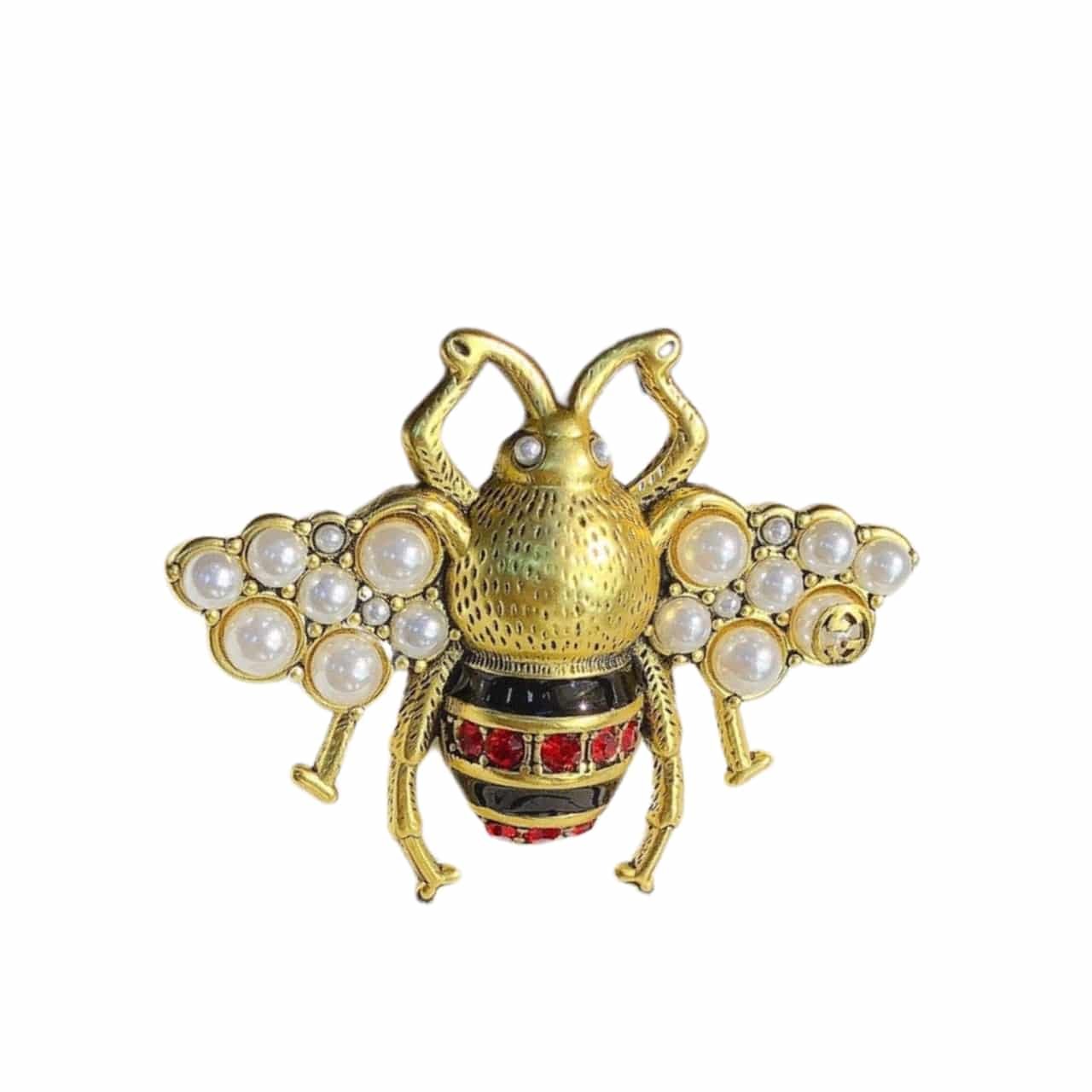 Anh-thumbnail-22-1 Gucci Gg Black And Red Bee Brooch Gold With Pearl - Image 1