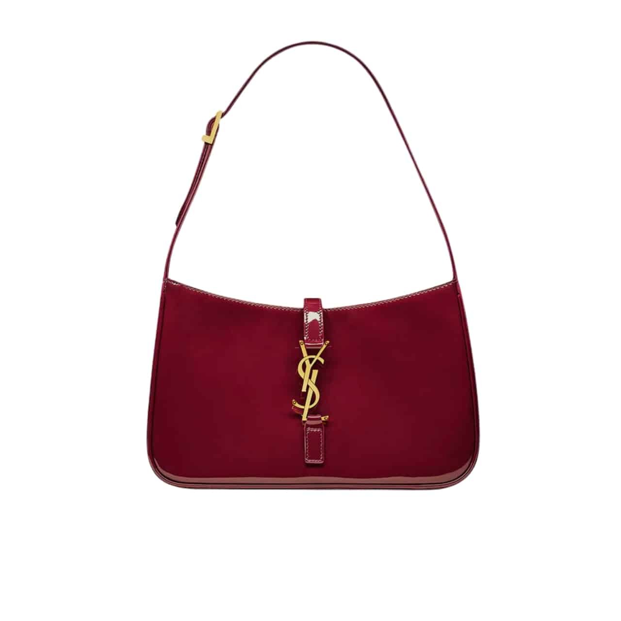 Anh-thumbnail-7 Saint Laurent Le 5 A 7 Patent Hobo Bag In Shiny Leather Wine Red 25Cm - Image 1