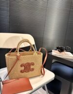 Celine Small Cabas Thais In Raffia And Leather Tan 27Cm 116302Ff7 04Lu - Image 2