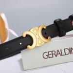 Celine Medium Triomphe Belt In Taurillon Leather Black 25Mm 45Ak93A01 38No - Image 3