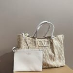 Valentino Garavani Vlogo Embroidered Raffia Tote Beige 35cm - Image 2