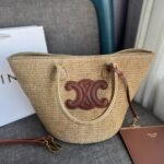Celine Supple Small Triomphe Classic Panier In Raffia Tan 25Cm - Image 3