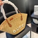 Gucci Medium Straw Tote With Patch Natural 27Cm ‎779530 9AAE9 9541 - Image 2