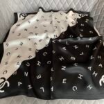 Chanel Multi Letters Square Silk Scarf Black White - Image 6