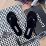 Chanel Thongs Slipper Velvet In Black G45716 B16716 94305 - Image 7