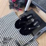 Chanel Thongs Slipper Velvet In Black G45716 B16716 94305 - Image 4