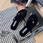Chanel Thongs Slipper Velvet In Black G45716 B16716 94305 - Image 2