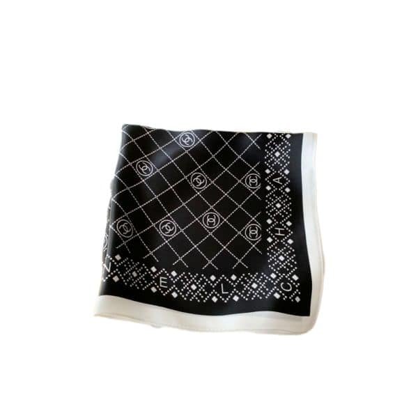xr:d:DAFi8eCE8xc:6,j:47158313845,t:23051502 Chanel Square Scarf Silk Twill Black - Image 1
