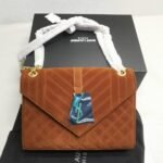 Saint Laurent Envelope Medium Matelassé Suede Shoulder Bag Brown 24Cm - Image 2