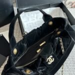 Chanel Bow Bag Velvet Effect Nylon And Gold Tone Metal Black 35Cm As5851 B22154 94305 - Image 8