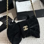 Chanel Bow Bag Velvet Effect Nylon And Gold Tone Metal Black 35Cm As5851 B22154 94305 - Image 6