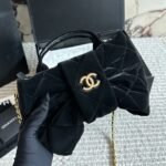 Chanel Bow Bag Velvet Effect Nylon And Gold Tone Metal Black 35Cm As5851 B22154 94305 - Image 4