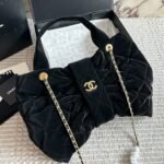 Chanel Bow Bag Velvet Effect Nylon And Gold Tone Metal Black 35Cm As5851 B22154 94305 - Image 2