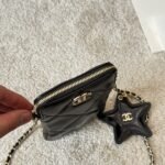 Chanel Phone Holder With Chain Shiny Crumpled And Gold Tone Metal Black 18Cm Ap4777 B21296 94305 - Image 5