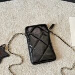 Chanel Phone Holder With Chain Shiny Crumpled And Gold Tone Metal Black 18Cm Ap4777 B21296 94305 - Image 4