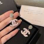 Chanel Large Enamel Cc Dangle Earrings Light Pink - Image 5
