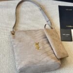 Saint Laurent Niki Supple Bucket In Suede Gray 38cm - Image 6
