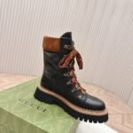 Gucci Women Lace Up Ankle Boot Black And Tan 758284 Aacm1 1046 - Image 5