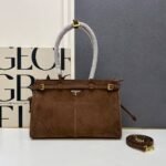 Prada Bonnie Large Suede Handbag Cacao Brown 38Cm 1Ba433 2C4S F0324 V Moo - Image 2