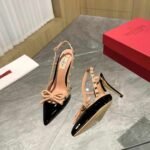Valentino Rockstud Bow 100 Patent Slingback Pump Black Pink WS0LB8TZEN71 - Image 2