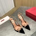 Valentino Rockstud Bow 100 Patent Slingback Pump Black Pink WS0LB8TZEN71 - Image 5