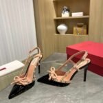 Valentino Rockstud Bow 100 Patent Slingback Pump Black Pink WS0LB8TZEN71 - Image 4