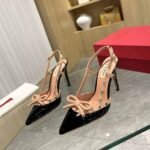 Valentino Rockstud Bow 100 Patent Slingback Pump Black Pink WS0LB8TZEN71 - Image 6