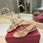 Valentino Garavani Rockstud Skin Heeled Sandals Beige - Image 3