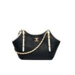Chanel Small Shopping Bag Braided Raffia Black And White 18Cm AS6015 B22594 U5559