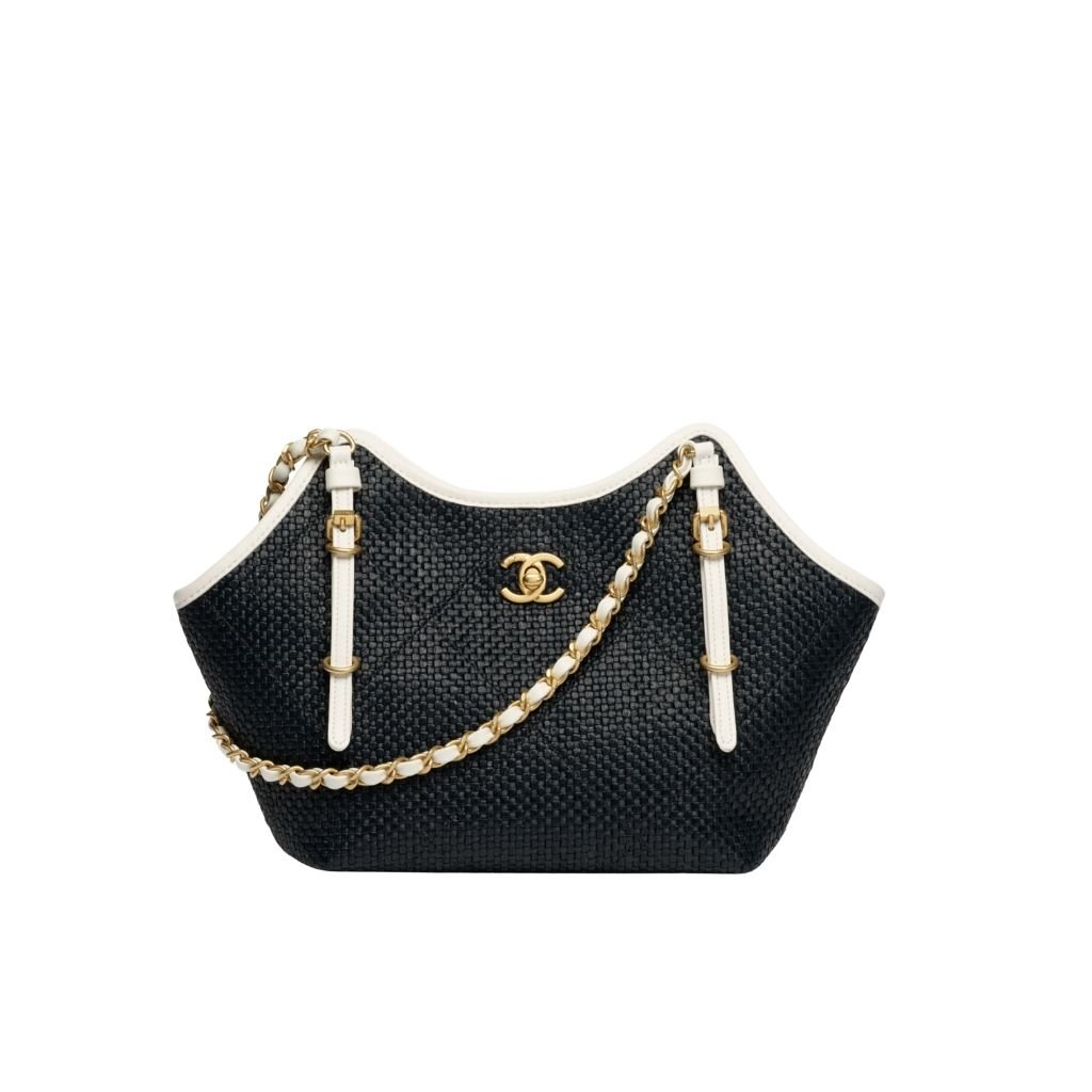 Emlina-Thumbnail-8-1 Chanel Small Shopping Bag Braided Raffia Black And White 18Cm AS6015 B22594 U5559 - Image 1