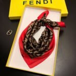 Fendi Ff Motif Silk Square Scarf Brown Red - Image 6