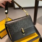 Fendi Diagonal Flat Pouch Ff Jacquard Fabric Bag Black And Grey 26Cm - Image 3