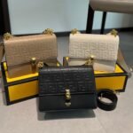 Fendi Diagonal Flat Pouch Ff Jacquard Fabric Bag Black And Grey 26Cm - Image 4
