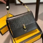Fendi Diagonal Flat Pouch Ff Jacquard Fabric Bag Black And Grey 26Cm - Image 5